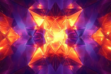 Aufkleber - Abstract symmetric artwork featuring vibrant orange and purple geometric shapes creating a kaleidoscopic effect.