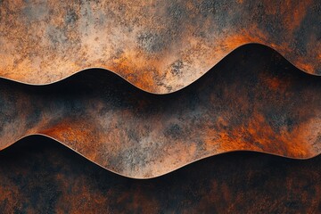 Poster - Abstract image of layered, wavy rusted metal with a textured surface and rich, dark orange and brown tones.