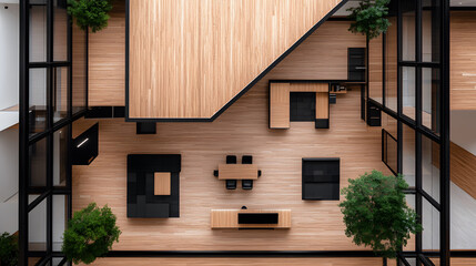 Fototapete - Modern office architectural showcase innovative aerial view of collaborative coworking space