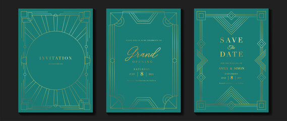 Wall Mural - luxury invitation card background vector. elegant classic antique design, gold lines gradient on gre