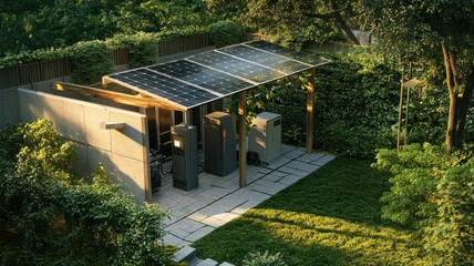 An outdoor solar panel array featuring advanced backup power systems for sustainable energy solutions.