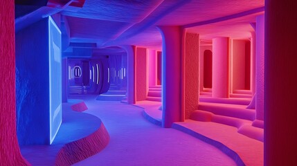 Aufkleber - A retro-futuristic cyberpunk alley glowing with neon pink and blu