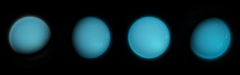 Wall Mural - full realistic moons phase set - glowing blue spheres with craters, textured surface in darkness var