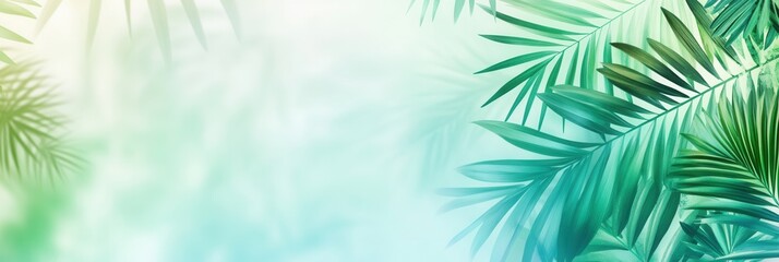 Aufkleber - Fresh tropical background with vibrant palm leaves creating an adventurous vibe and soft gradient perfect for relaxed settings