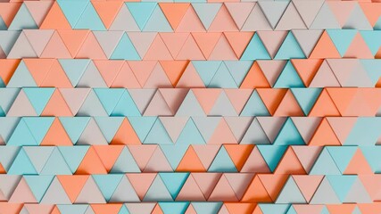 Wall Mural - abstract 3d geometric triangle pattern background video, funkcy retro colors, 4k seamless loop, wave