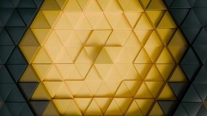 Wall Mural - abstract 3d geometric yellow and black triangle pattern background video, 4k seamless loop, wave mot