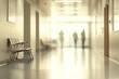 © afterfast - Empty hospital hallway, doctors walking, bright light, waiting area