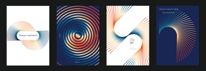 Aufkleber - Abstract line wave poster background vector set. Minimalist cover template with vibrant perspective line wave in motion. Ideal design for social media, cover, banner, flyer, music, ads.