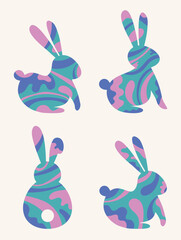 Wall Mural - abstract easter bunny silhouette. collection of icon with various pattern. vector illustration