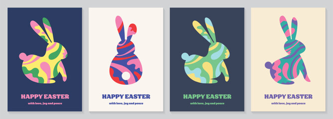 Wall Mural - collection of easter greeting cards with bunny in abstract style. modern style background. vector il