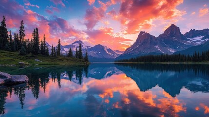 Wall Mural - Radiant gradient lake reflecting the skya??s vivid hues