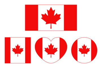 Wall Mural - set of canadian flag icons in different shapes, including rectangle, square, heart and circle, isola