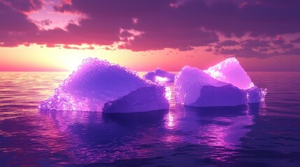 Wall Mural - Shimmering gradient icebergs floating in the twilight sea