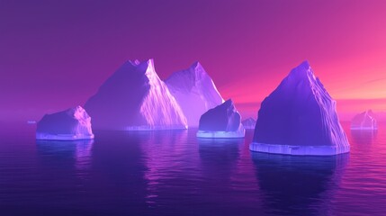 Wall Mural - Shimmering gradient icebergs floating in the twilight sea