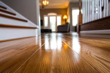 Wall Mural - Smooth polished wooden floor with a rich oak finish