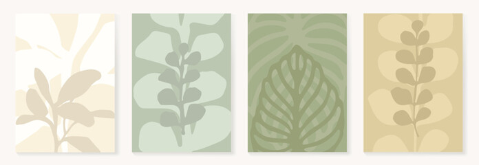 Wall Mural - set of abstract foliage poster vector. leaves, flower, organic shapes, earth tone colors, leaf branc