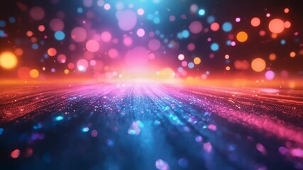 Wall Mural - colorful bokeh lights and glowing rays on dark background. abstract cosmic landscape. digital art fo