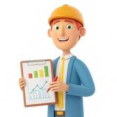 Wall Mural - 3d cartoon financial planner holding a chart with growth indicators and clipboard