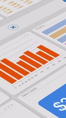 close-up of a computer monitor, dashboard view of an ERP software enterprise resource planning, or a CRM software customer relationship management, charts, data and reports, graphic interface (3d rend