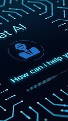 Wall Mural - futuristic ai chat interface with an electronic circuit, advanced ai technology, prompt for user int