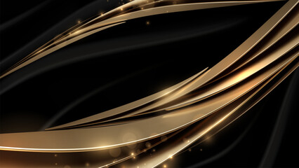 Wall Mural - Luxury black and gold abstract background with twinkling lights.