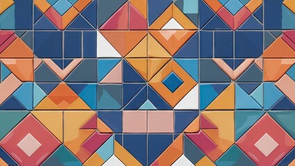 Aufkleber - Colorful geometric tile pattern with blue, orange, and pink triangles arranged in a symmetrical design, providing a vibrant and modern aesthetic.