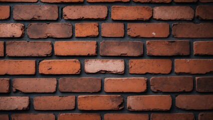 Poster - Detailed textured brown brick wall background with varying shades of orange and brown bricks arranged in horizontal rows with dark mortar.