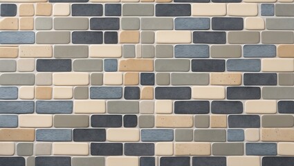 Aufkleber - Colorful mosaic tile pattern featuring shades of blue, gray, beige, and cream arranged in a staggered rectangular layout on a light background.