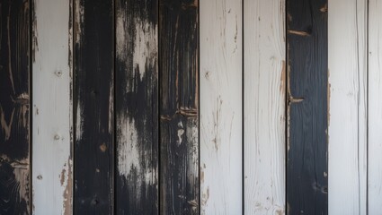 Poster - Textured wooden panels in contrasting black and white tones with aged details and a light background creating a minimalistic decorative effect.