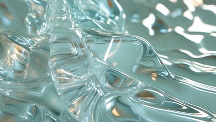Aufkleber - Translucent glass surface with refractive light reflecting on smooth waves positioned mid-frame against a bumpy textured background in soft blue tones.