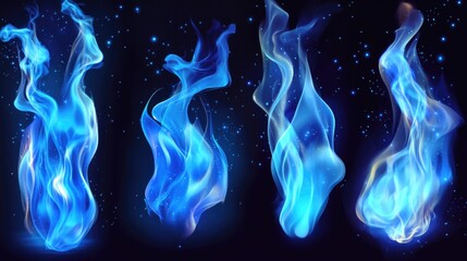 Wall Mural - A picture of blue fire flames on a black background