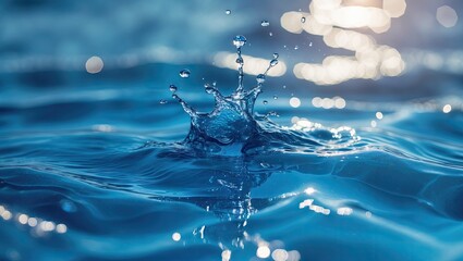 Aufkleber - Blue water splash creating ripples with glimmering highlights, showcasing dynamic movement and reflections in the serene aquatic environment.