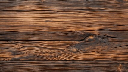 Poster - Close-up of aged wooden surface with rich brown tones, showing intricate grain patterns in a horizontal layout, perfect for backgrounds or templates.
