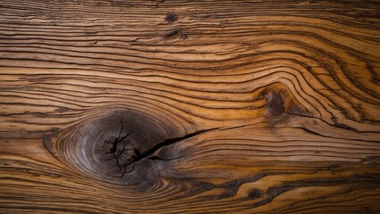 Poster - Detailed close-up of natural wood grain with rich brown tones and visible knots, highlighting texture and pattern in horizontal layering.
