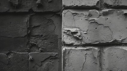 Leinwandbilder - Monochrome close-up of textured wall featuring dark gray on the left and lighter gray on the right with rough, uneven surfaces and shadows.
