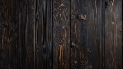 Poster - Dark wooden planks in a deep black and dark brown color scheme arranged vertically create a textured surface ideal for wall or tabletop design.