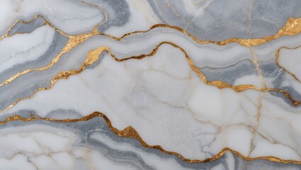 Poster - Elegant marble texture featuring white and gray tones with flowing gold veins, showcasing a luxurious and refined surface design.