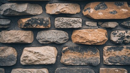 Aufkleber - Textured stone wall featuring various shades of brown and gray with irregular shapes and sizes, creating a rustic and natural appearance.