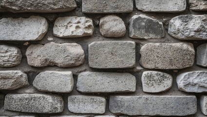 Leinwandbilder - Stone wall with a mix of gray and beige textures, featuring irregularly shaped stones of various sizes arranged in a horizontal pattern.