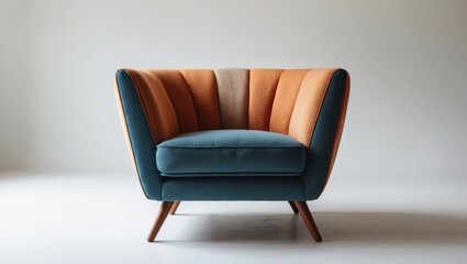 Aufkleber - Contemporary designer armchair featuring vibrant orange and blue colors with textured upholstery positioned centrally against a clean white background.