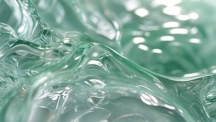 Leinwandbilder - Translucent glass close-up with wavy green hues and refractive light play, featuring a bumpy, semitransparent texture in the background.