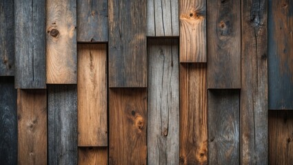 Poster - Abstract wooden material background with contrasting dark brown and light beige tones; vertical wooden planks arranged in a textured pattern.