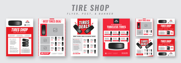 Wall Mural - tire shop flyer and banner bundle | car service promotion catalog | auto repair advertising template