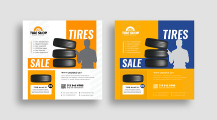Wall Mural - tire shop social media banner | car service and auto repair promotional post for automotive business