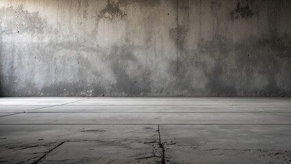 Leinwandbilder - Grunge-textured concrete wall with uneven light gray tones and dark patches, creating a raw backdrop with ample copyspace on the floor.