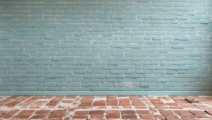 Aufkleber - Textured turquoise brick wall with rustic red brick flooring, ideal for modern backgrounds, interior design, or artistic presentations.