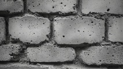 Poster - Close-up texture of a rough gray cement masonry wall with irregular surfaces and small holes creating a rustic industrial background.
