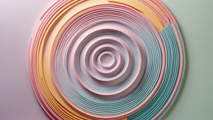 Aufkleber - Pastel concentric circular spirograph design with layers in pink, mint green, and soft yellow on a light pastel background creating depth and texture.