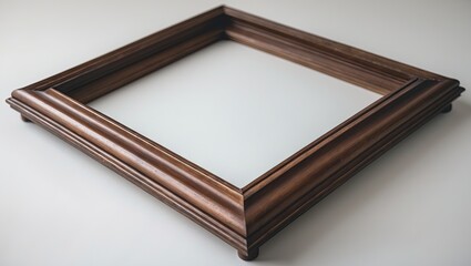 Poster - Classic wooden frame in rich brown tones, positioned at an angle, set against a clean white background, highlighting intricate details and texture.