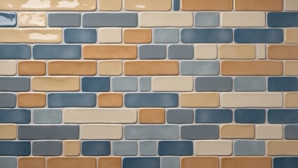 Leinwandbilder - Colorful ceramic wall tiles in blue beige and light cream arranged in a rectangular pattern showcasing a modern aesthetic for interior design.